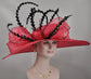 Red Sinamay Kentucky Derby Hat: Feather Ascot Race Day Hat