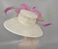 Wide Brim Kentucky Derby Hat, Ascot Hat for Wedding & Tea Party, Garden Party Hat,Mother of the Bride, Church Ivory/Off White Hot Pink Green