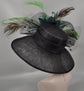 Wide Brim Kentucky Derby Hat, Ascot Hat for Wedding & Tea Party, Garden Party Hat, Mother of the Bride, Church Black Turquoise Green