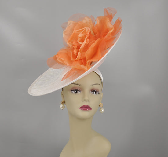 White Sinamay Derby Hat with Silk Flower (16.14 Diameter)