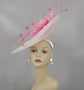 White Sinamay Saucer Hat: Pink Feather Flower Kentucky Derby Fascinator