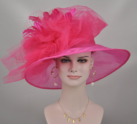 Fuchsia Organza Derby Hat: Tea Party Wedding Hat