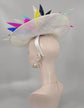 White w Colorful Feather Flower Sinamay Disc Fascinator Hat