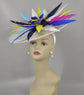 White w Colorful Feather Flower Sinamay Disc Fascinator Hat