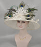Wide Brim Kentucky Derby Hat, Ascot Hat for Wedding & Tea Party, Garden Party Hat, Mother of the Bride, Church Off White Peacock Feathers
