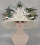 Wide Brim Sinamay Derby Hat: Peacock Feather Church Wedding Hat