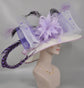 Wide Brim Sinamay Kentucky Derby Hat: Lavender Lilac Feather Flower