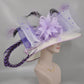 Wide Brim Sinamay Derby Hat: Lavender Lilac Feather Flower