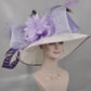 Wide Brim Sinamay Kentucky Derby Hat: Lavender Lilac Feather Flower