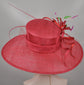 Red Sinamay Wide Brim Hat: Kentucky Derby Feather Church Hat