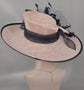 Dusty Pink Sinamay Kentucky Derby Hat: Navy Feather Flower Wide Brim