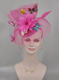 Kentucky Derby Fascinator Hat: Hot Pink Floral Organza, Butterflies