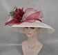 Wide Brim Sinamay Kentucky Derby Hat: Ivory & Burgundy Peacock Feathers