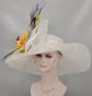 Wide Brim Sinamay Derby Hat: Lily, Silk Flower & Peacock Feathers