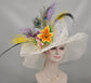 Wide Brim Sinamay Kentucky Derby Hat: Lily, Silk Flower & Peacock Feathers