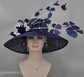 Navy Blue Feather Flower Derby Hat: Royal Ascot Tea Party Hat