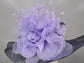Wide Brim Sinamay Derby Hat: Navy Blue Feather & Silk Flower