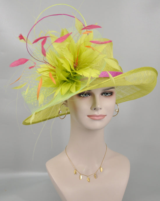 Lime Green Kentucky Derby Hat: Feather Flower Tea Party Wedding