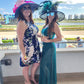 Royal Blue Derby Hat: Sinamay Wide Brim with Peacock Feathers