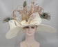 Wide Brim Sinamay Derby Hat: Ivory Feather Ascot Hat