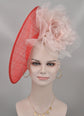Red Sinamay Kentucky Derby Hat: Blush Pink Silk Flower, Upturned Brim (16.14" Diameter)