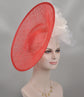 Red Sinamay Kentucky Derby Hat: White Silk Flower Fascinator (16.14" Diameter)