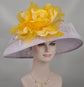 Lilac Sinamay Kentucky Derby Hat: Yellow Silk Flower, Ostrich Feather