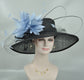 Black Sinamay Derby Hat: Wide Brim Feather Ascot Hat