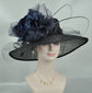 Black Sinamay Derby Hat: Wide Brim Silk Flower Wedding Hat