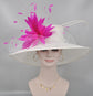 Wide Brim Sinamay Hat Church Kentucky Derby Hat Carriage Tea Party Wedding Hat Royal Ascot Horse Race Oaks day hatWhite w Fuchsia/Hot Pink