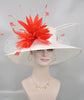 Wide Brim Sinamay Hat Church Kentucky Derby Hat Carriage Tea Party Wedding Hat Royal Ascot Horse Race Oaks day hatWhite w Coral Pink