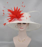 Wide Brim Sinamay Hat Church Kentucky Derby Hat Carriage Tea Party Wedding Hat Royal Ascot Horse Race Oaks day hatWhite w Coral Pink