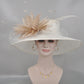 Wide Brim Sinamay Derby Hat: Feather Flower Wedding Ascot Hat