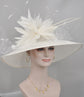 Wide Brim Sinamay Derby Hat: Feather Flower Wedding Ascot Hat