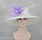 Wide Brim Sinamay Kentucky Derby Hat: White with Lavender Feather Flower
