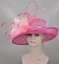 Church Kentucky Derby Hat Carriage Tea Party Wedding  Feather Flowers  Jumbo Bows and Ostrich  Quills Hot Pink W Pink