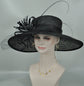Black Sinamay Wide Brim Derby Hat: Feather Flower Ascot Race Day Hat
