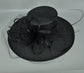 Black Wide Brim Sinamay Derby Hat: Feather Flower Tea Party Hat