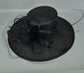 Black Sinamay Wide Brim Derby Hat: Feather Flower Ascot Race Day Hat