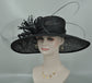 Black Wide Brim Sinamay Derby Hat: Feather Flower Tea Party Hat