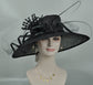 Black Wide Brim Sinamay Derby Hat: Feather Flower Tea Party Hat