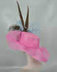 Hot Pink Sinamay Derby Hat: Feather Flower Wide Brim Occasion Hat