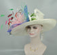 Wide Brim Sinamay Derby Hat: Feather Flowers Tea Party