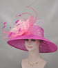 Kentucky Derby Hat: Hot Pink Feather Flower Sinamay Church Hat