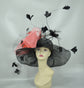 Black Sinamay Kentucky Derby Hat: Coral Pink Bow & Feather Flowers