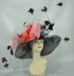 Black Sinamay Kentucky Derby Hat: Coral Pink Bow & Feather Flowers