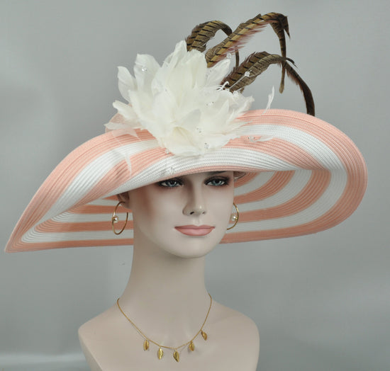 Blush Pink Sinamay Kentucky Derby Hat: Feather Flower Tea Party Hat