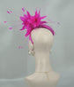 Hot Pink Sinamay Fascinator Hat: Feather Flower Headband