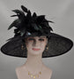 Church Kentucky Derby HatCarriage Tea Party Wedding Wide Brim  Royal Sinamay Hat Black