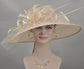 Champagne Sinamay Wide Brim Kentucky Derby Hat: Feather Flower Ascot Hat